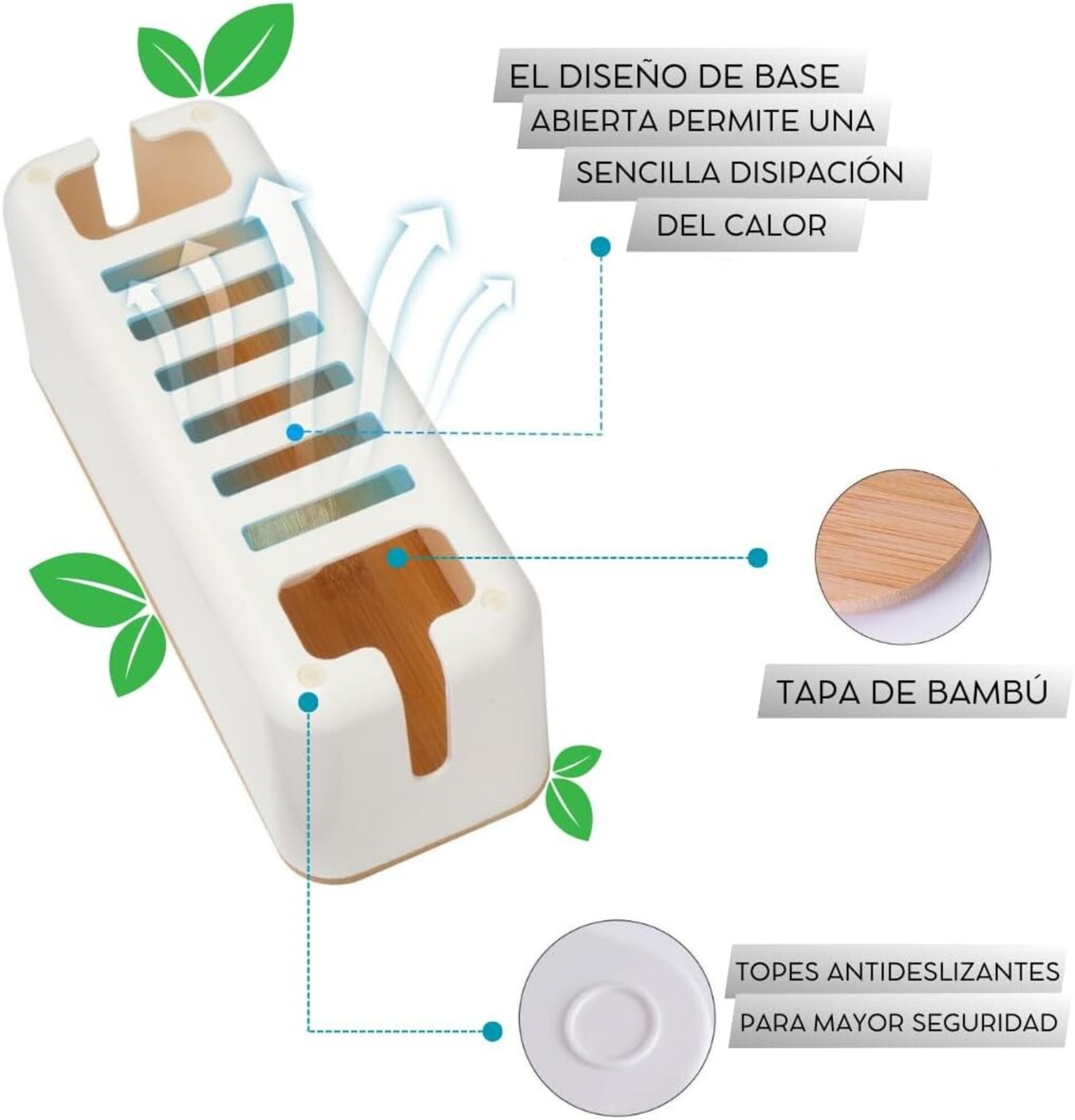 Caja Organizadora de Cables con Tapa de Bambú - Oculta Cables y Regletas - Ideal - 7