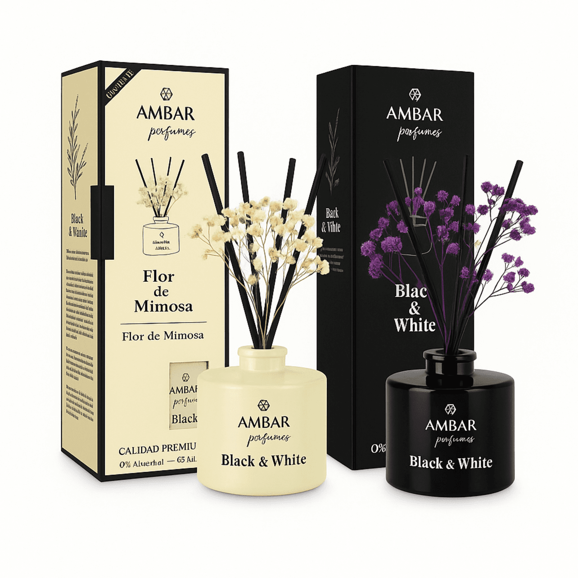 Ambientador Mikado Ámbar Black & White Mikado Flor de Mimosa - Pack de 4 x 40ml - 1
