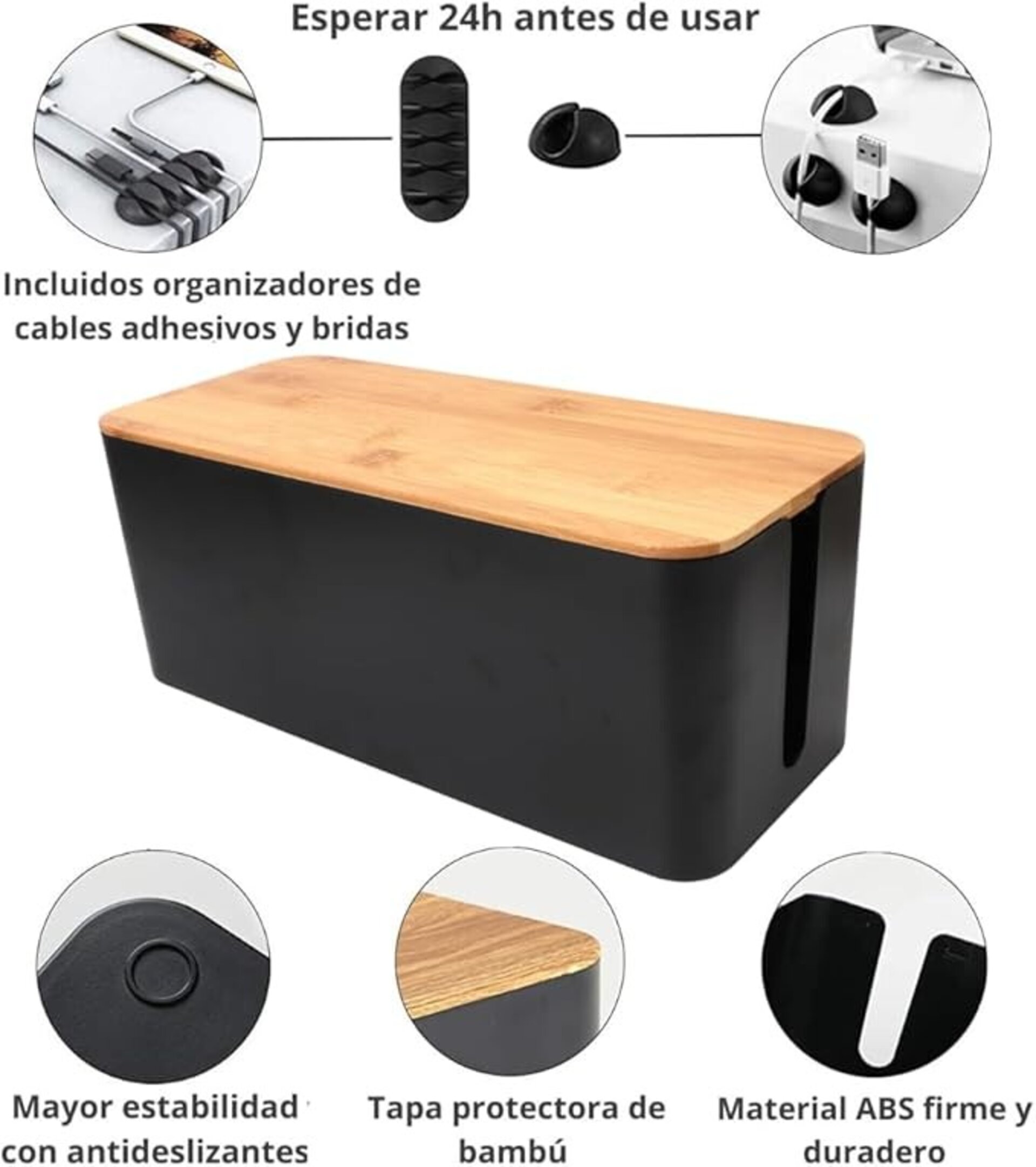 Kapavela - Pack 2 Cajas Organizadora de Cables de Madera, para esconder y Oculta - 3