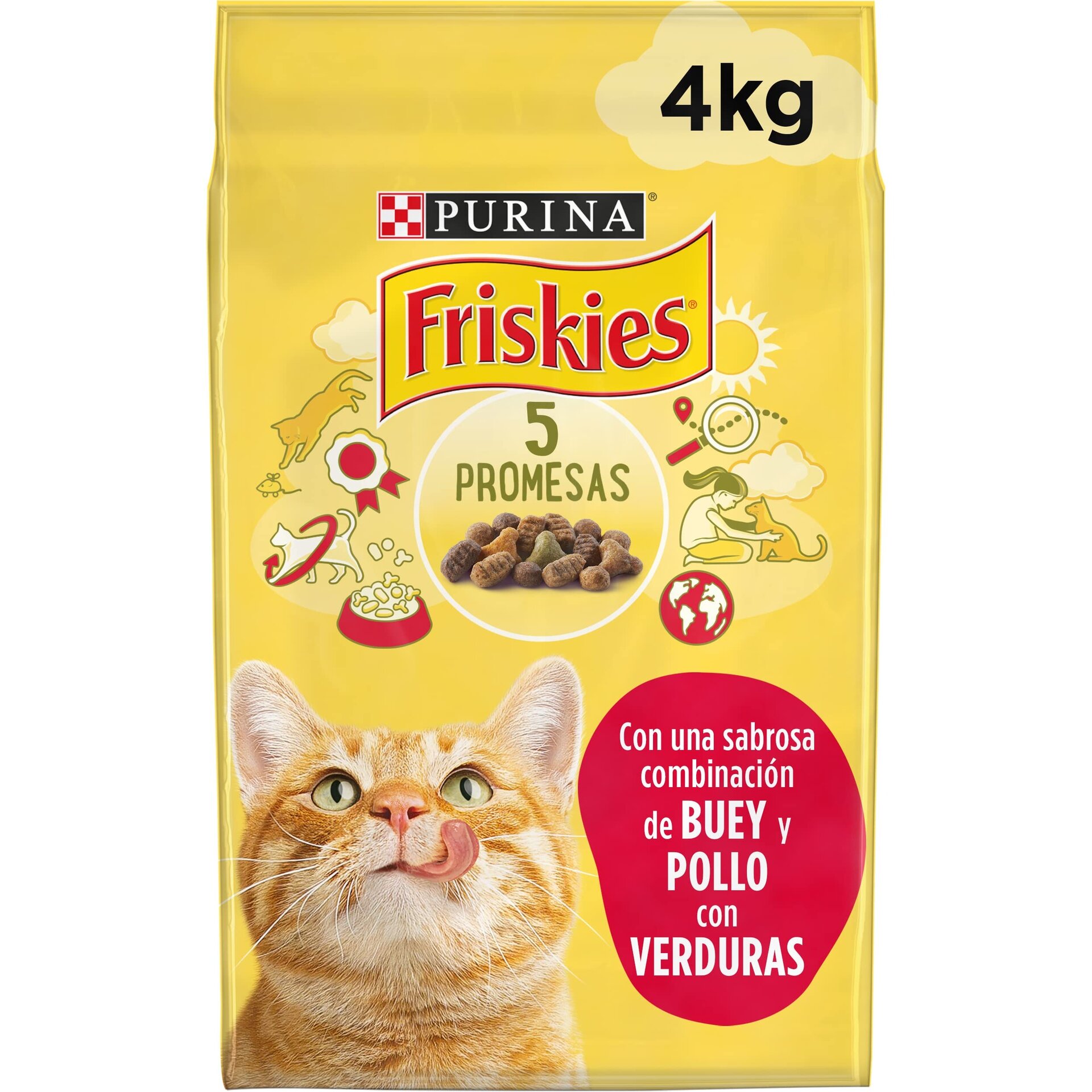 Purina Friskies Pienso para Gato Adulto con Pollo y Verduras, bolsa de 4kg - 1
