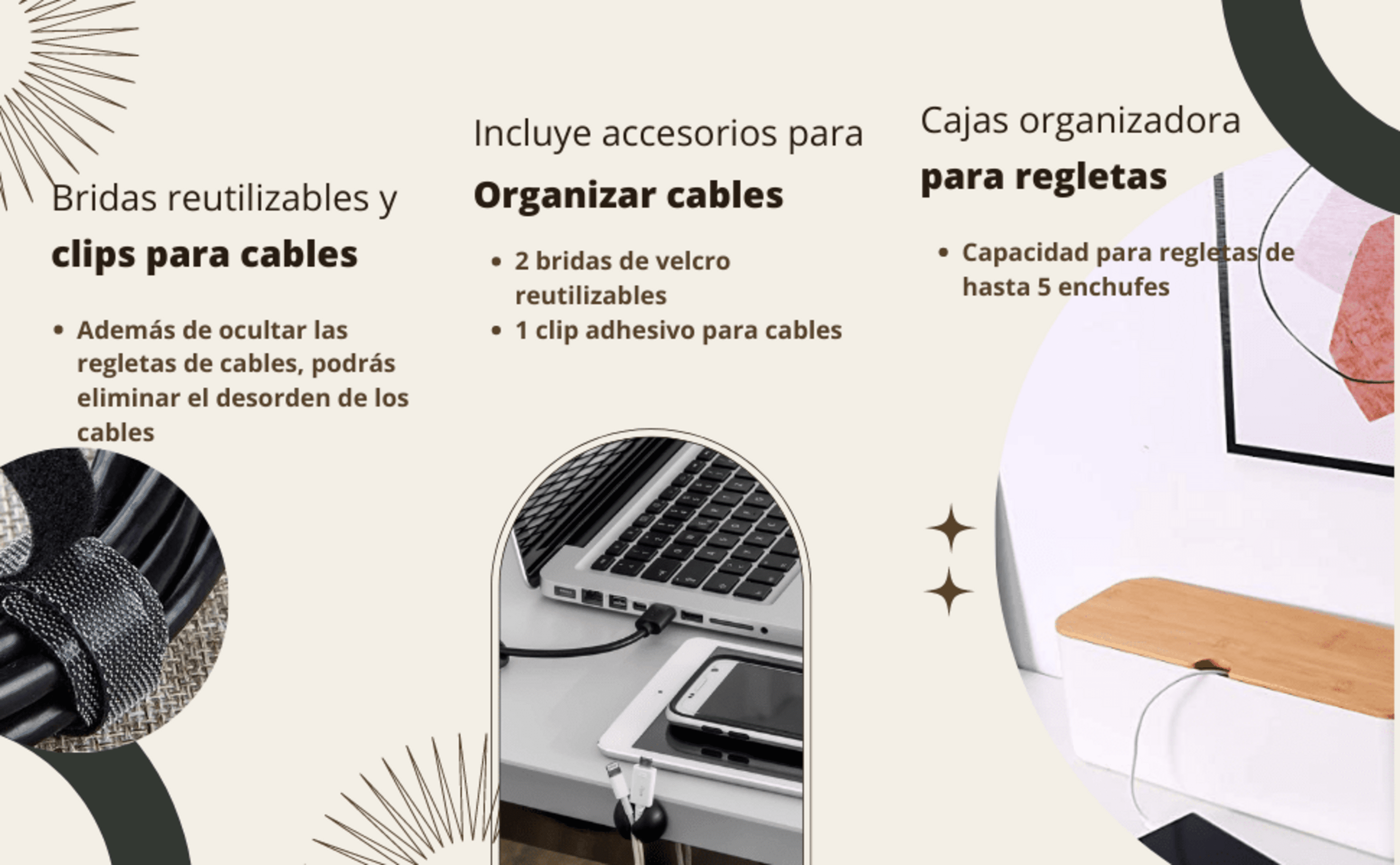 Caja Organizadora de Cables con Tapa de Bambú - Oculta Cables y Regletas - Ideal - 11