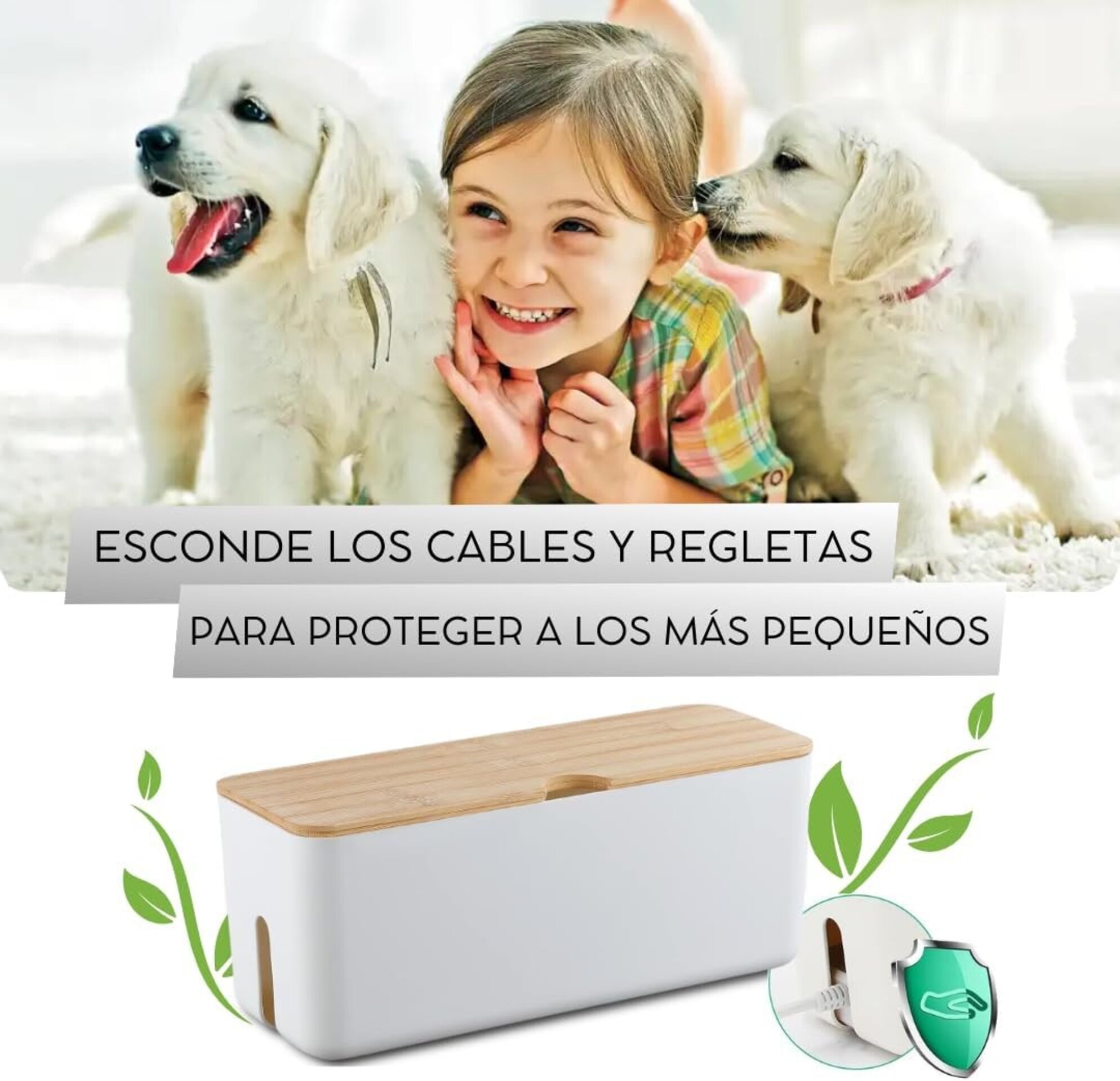 Caja Organizadora de Cables con Tapa de Bambú - Oculta Cables y Regletas - Ideal - 8