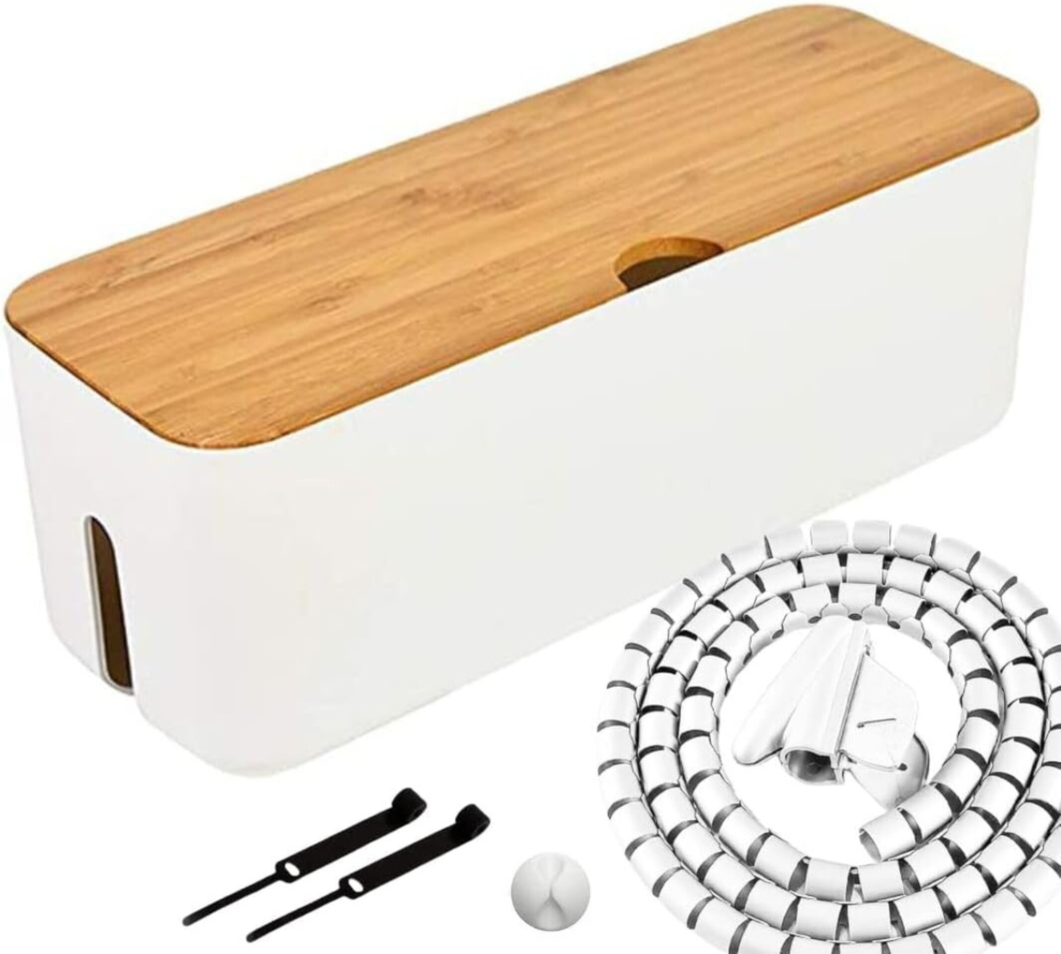 Caja Organizadora de Cables con Tapa de Bambú - Oculta Cables y Regletas - Ideal - 1