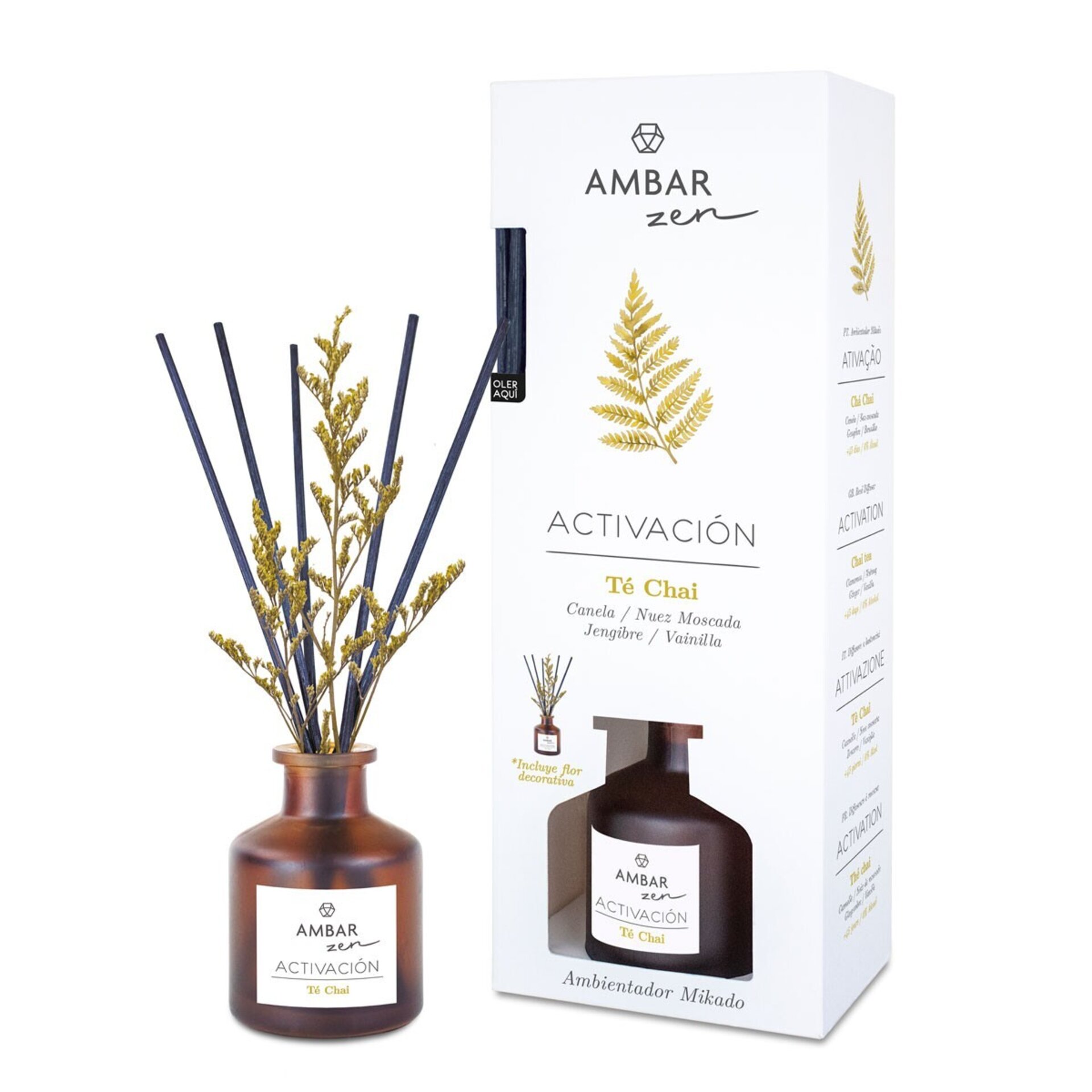 Mikado Ambientador Ambar Zen : Té Chai, Palo Santo, Ámbar Cedro y Cerezo en flor - 3