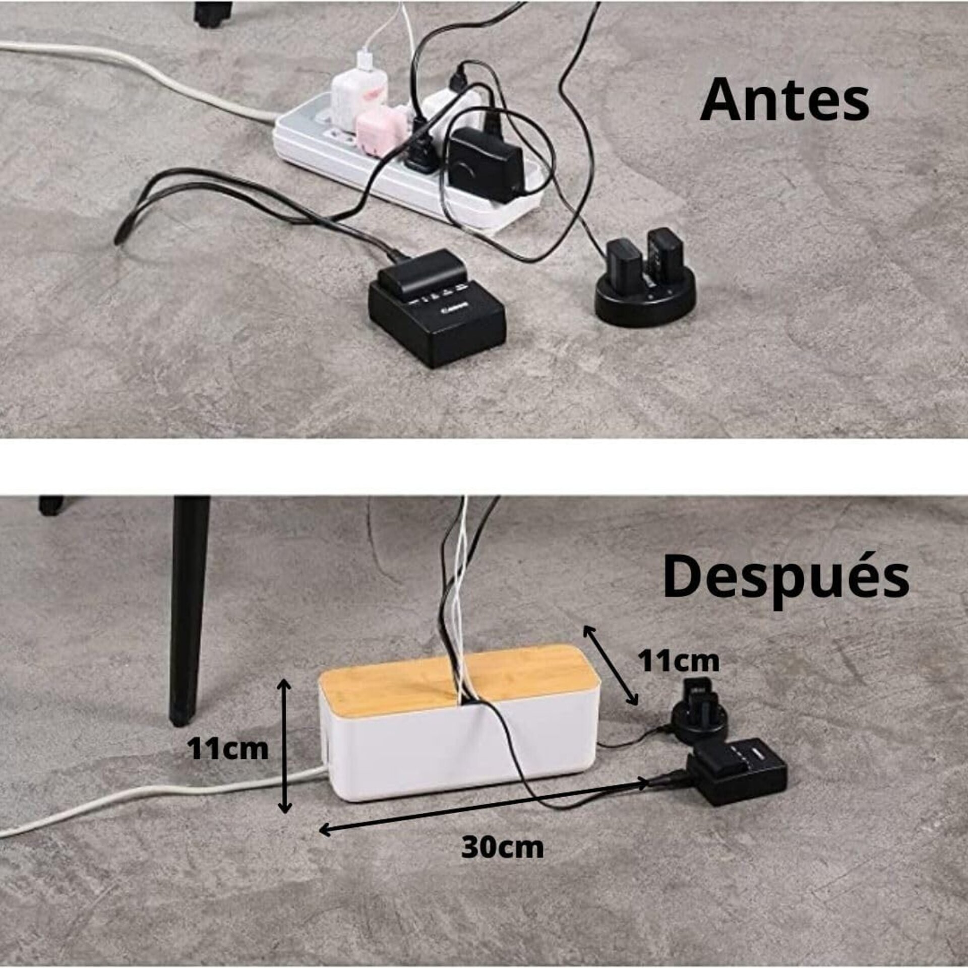 Caja Organizadora de Cables con Tapa de Bambú - Oculta Cables y Regletas - Ideal - 5