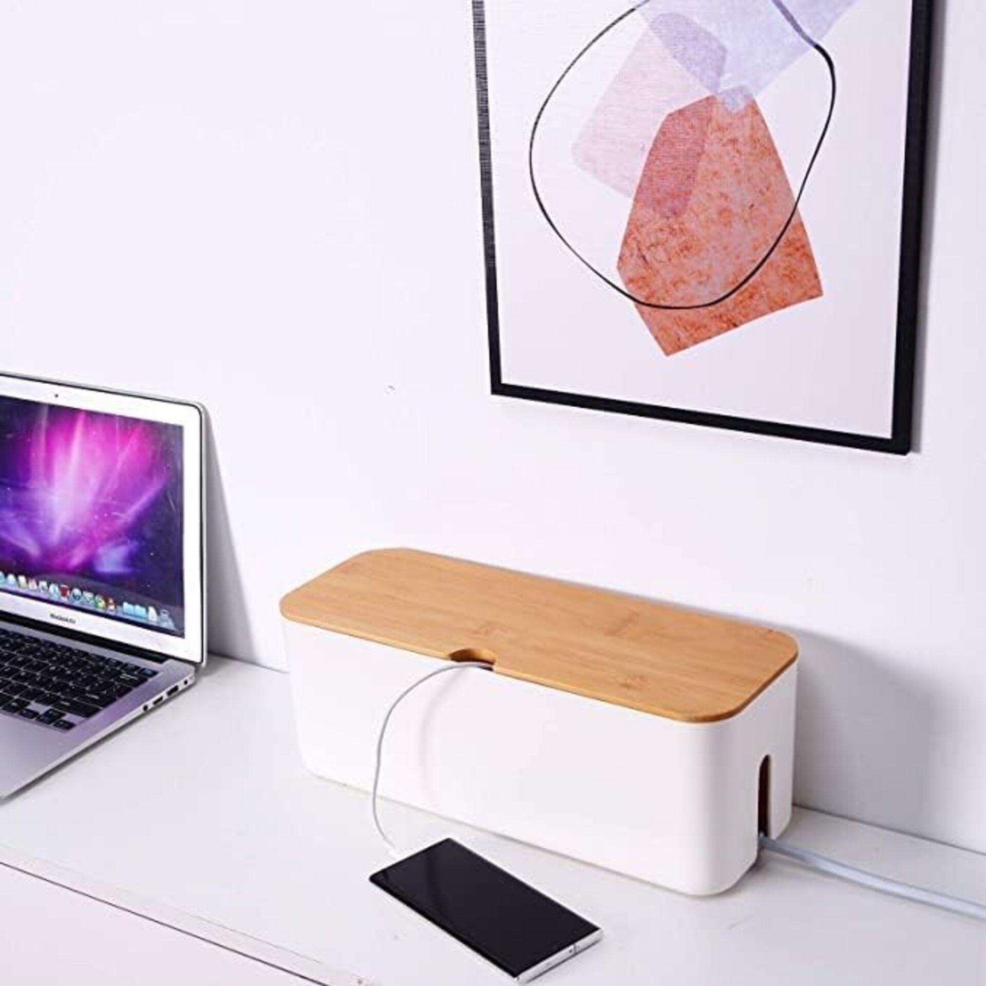 Caja Organizadora de Cables con Tapa de Bambú - Oculta Cables y Regletas - Ideal - 2