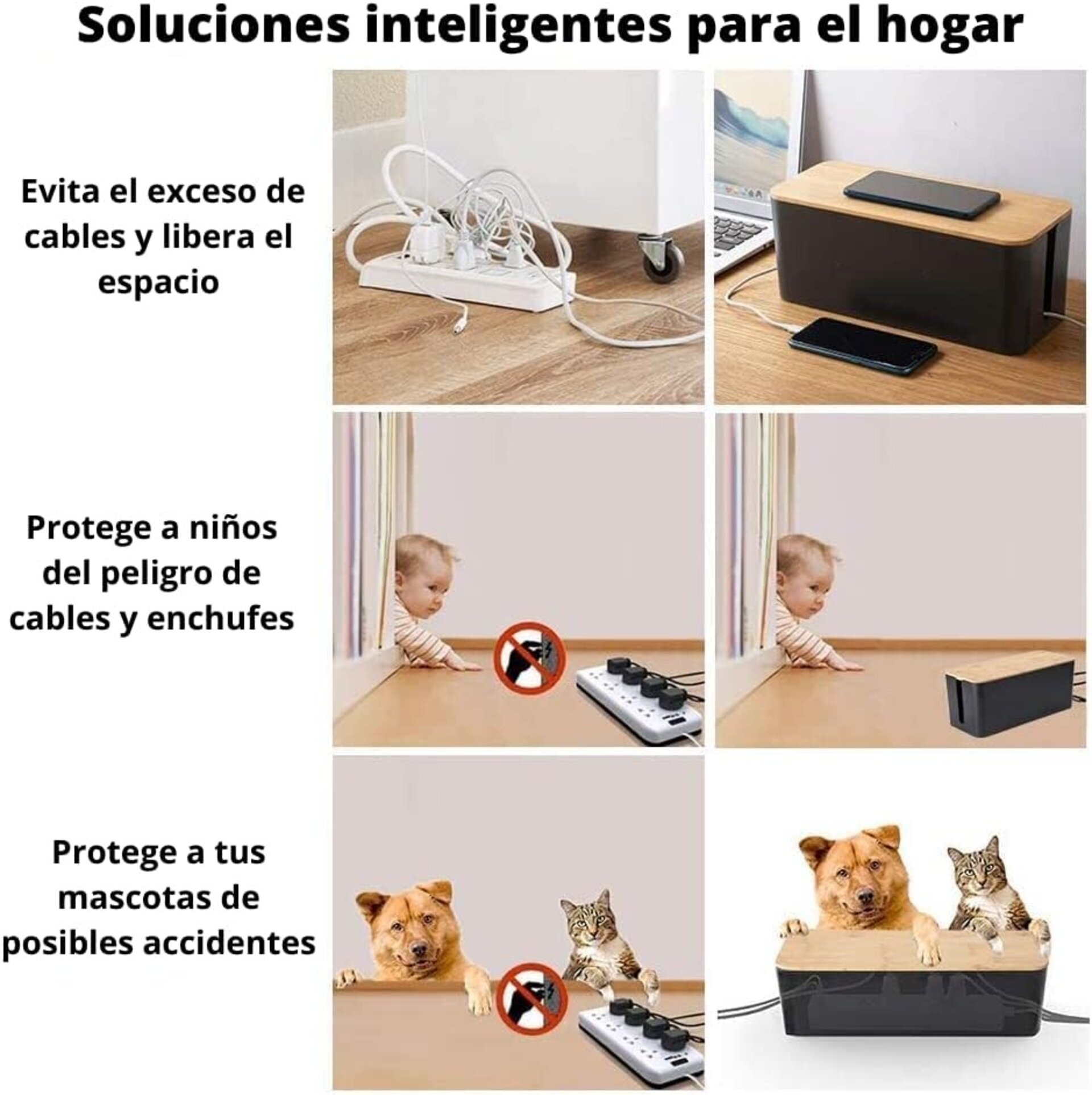 Kapavela - Pack 2 Cajas Organizadora de Cables de Madera, para esconder y Oculta - 7