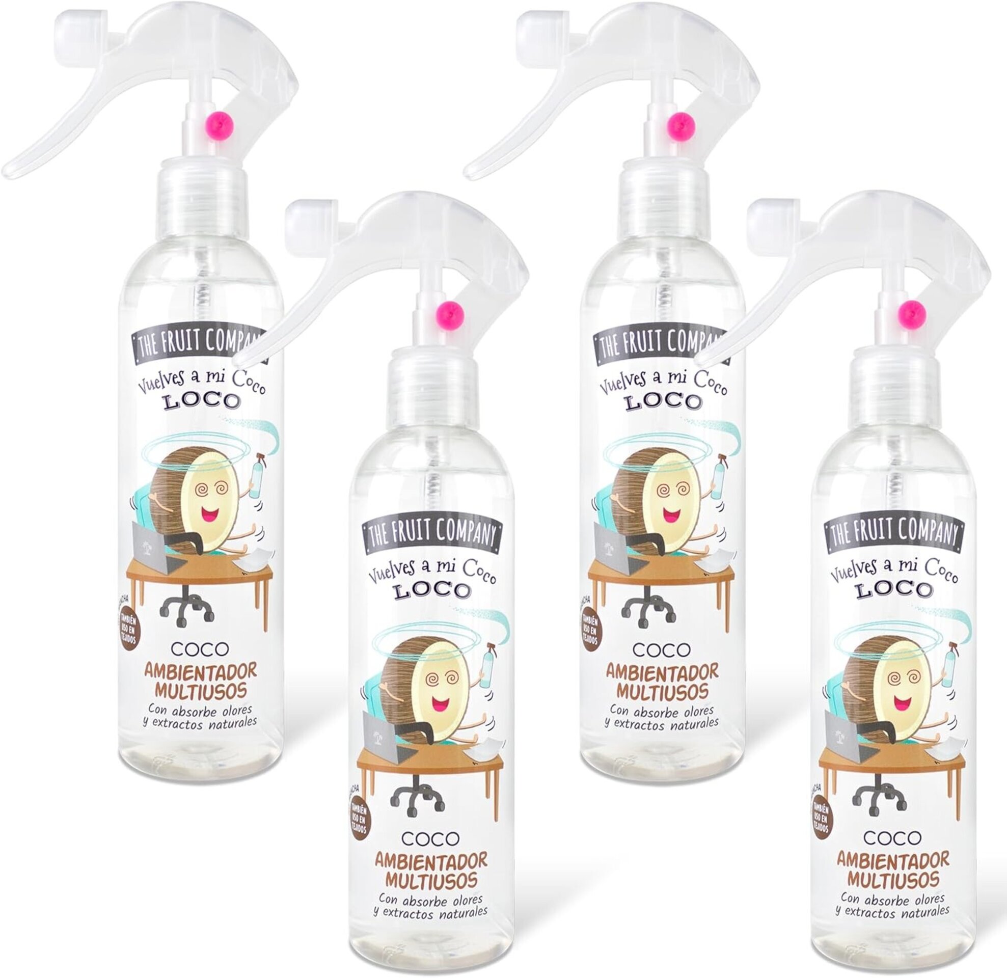 The Fruit Company - Ambientador Spray, Coco, Pack de 4 Unidades de 250ml (1000ml - 1
