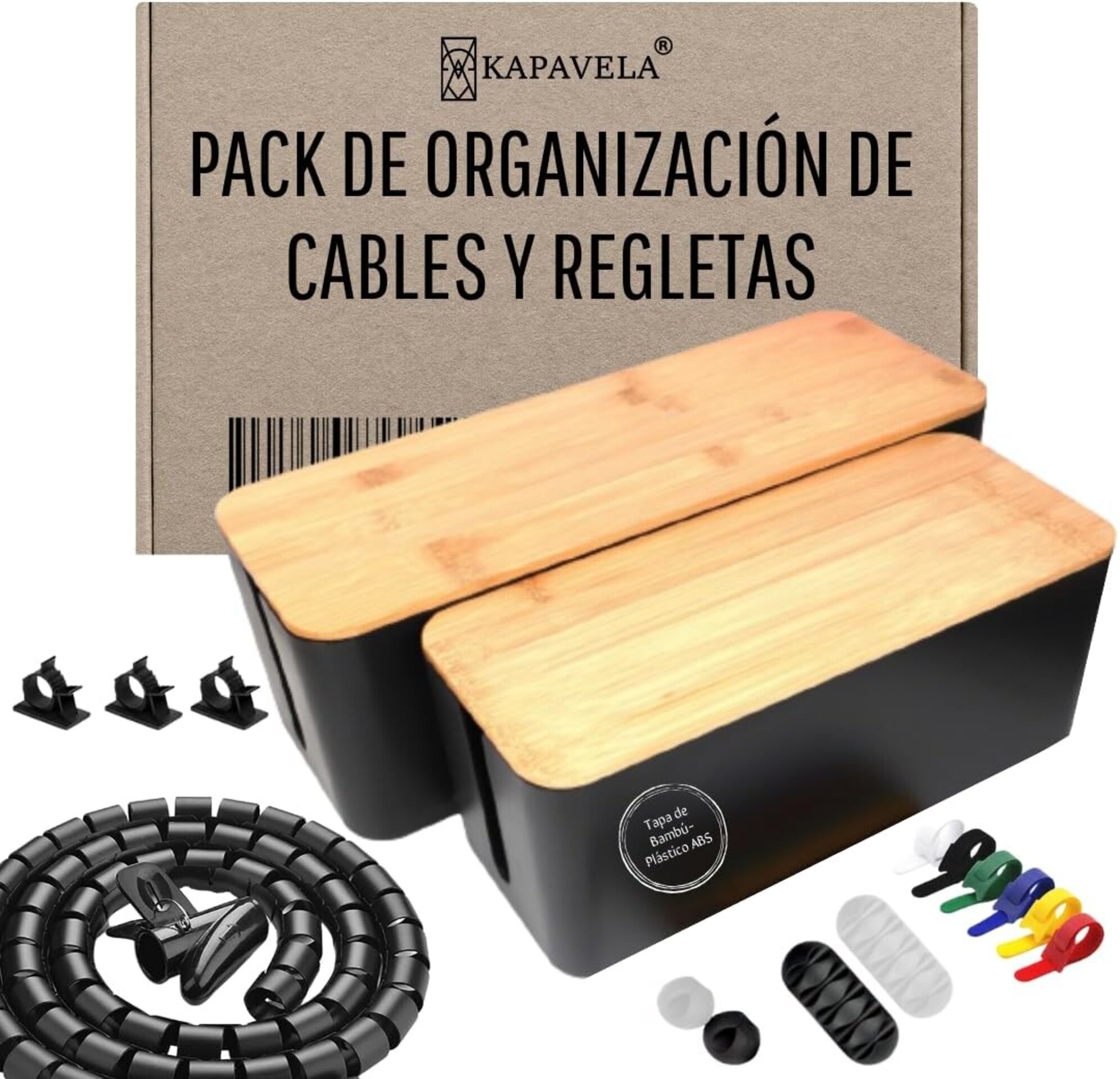 Kapavela - Pack 2 Cajas Organizadora de Cables de Madera, para esconder y Oculta - 1