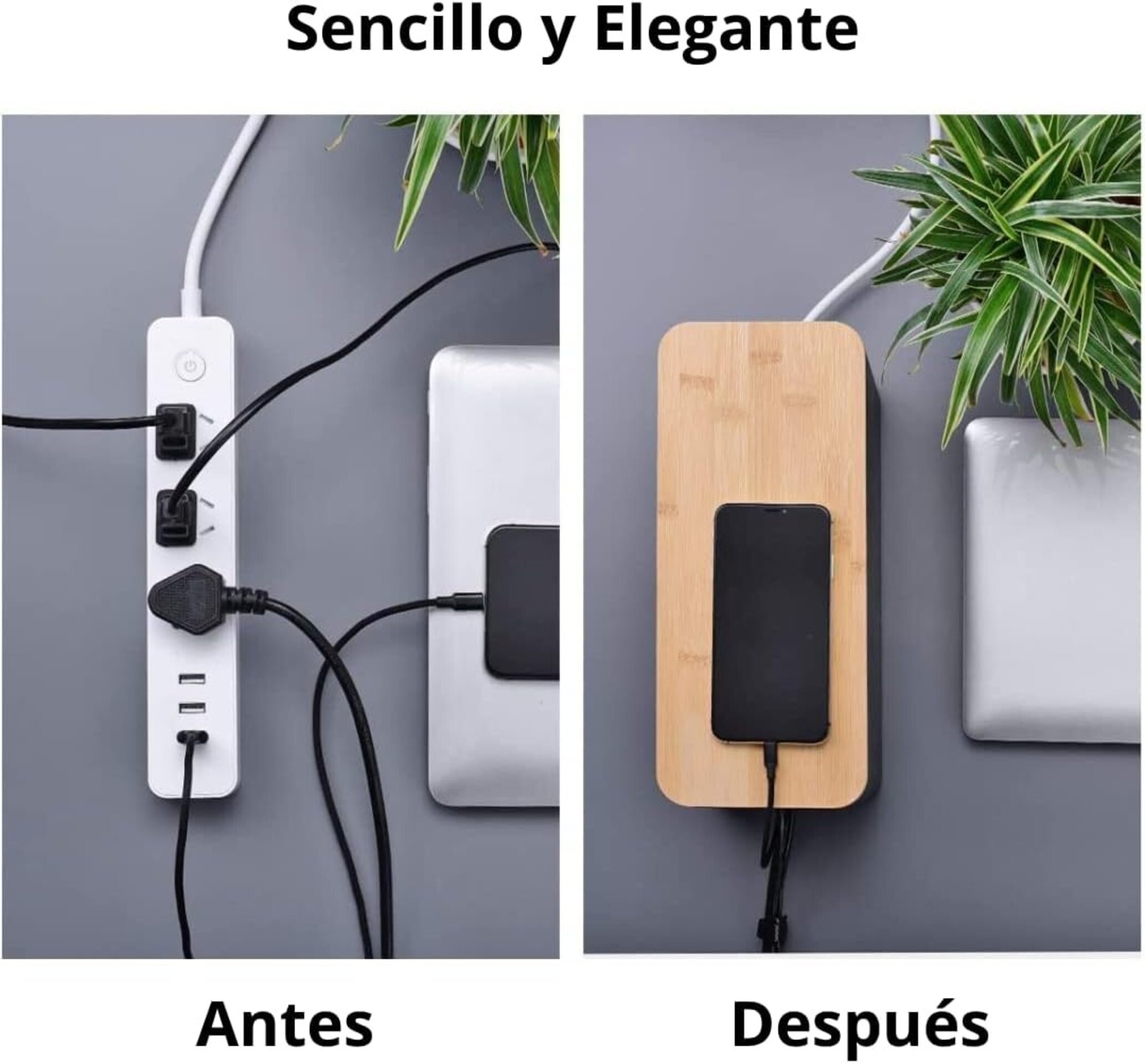 Kapavela - Pack 2 Cajas Organizadora de Cables de Madera, para esconder y Oculta - 5